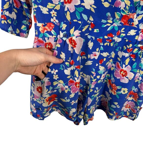 Yumi Kim Blue Floral 100% Silk Romper Preppy Summer Vacation Cruise Womens Small - Picture 2 of 6
